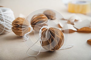 DIY Scandinavian Nordic Craft Paper Christmas Balls. Eco friendly New Year from handmade decor