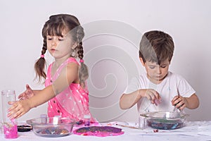 DIY slime. Kids make slime at home.