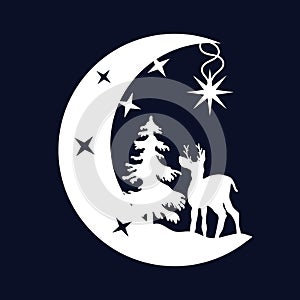 DIY stencil for creativity and Christmas home decor. Moon, stars and a fabulous deer in the forest.