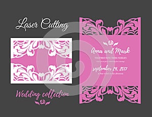 DIY Template for laser cutting. Open card. The front and rear side. vector can be used as an envelope. Wedding die cut