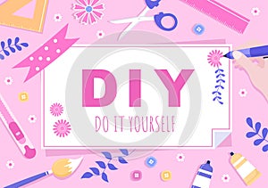 DIY Tools Do It Yourself Background Illustration For Home Renovation and Creative Projects. Using To Banner, Wallpaper or Landing