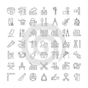 Diy tools linear icons, signs, symbols vector line illustration set