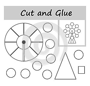 DIY worksheet. Color, cut parts of the image and glue on the paper. Vector illustration of the Ferris wheel