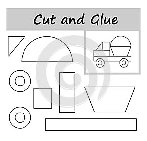 DIY worksheet. Color, cut parts of the image and glue on the paper. Vector illustration of the truck