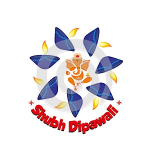 Diya Diwali festival. Shubh Dipawali with Ganesh