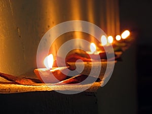 Diya, oil lamps, Diwali and Indian festival of lights photo