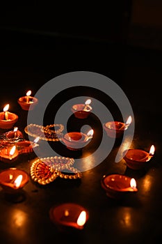 DiyaTraditional Divali indian festival,Happy Diwali, Diya lamps lit during diwali celebration