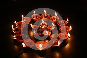 DiyaTraditional Divali indian festival,Happy Diwali, Diya lamps lit during diwali celebration