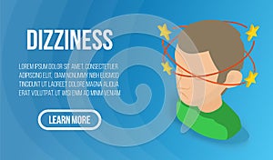 Dizziness concept banner, isometric style