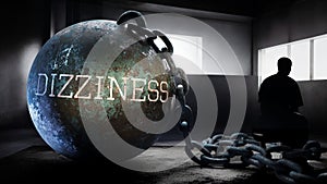 Dizziness - a metaphorical view of exhausting human struggle with dizziness. Taxing and strenuous fight against a heavy