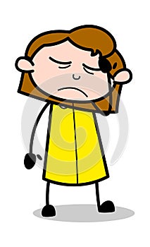 Dizziness - Retro Office Girl Employee Cartoon Vector Illustration