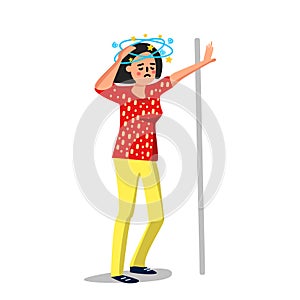 Dizziness Sick Young Woman Leaned Wall Vector