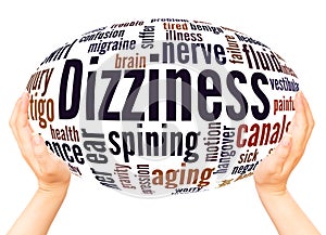 Dizziness word cloud hand sphere concept