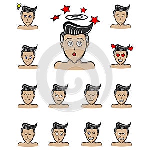 Dizzy boy cartoon emotions man emoji facial expressions illustration