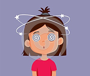 Dizzy Child with Vertigo Symptoms Vector Cartoon Illustration
