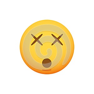 Dizzy emoticon face. Vector emoji with cross-eyed face. Smiley icon with a KO mindblown expression