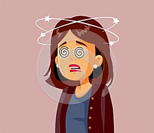 Dizzy Woman Feeling Sick Vector Cartoon Illustration