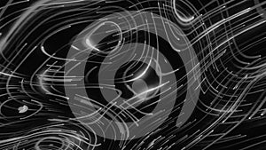 Dizzying curves of lines on black background. Motion. Lines move in beautiful patterned curves and pulse vividly