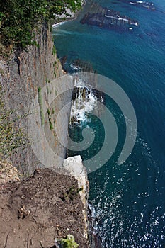 Dizzying view from the high cliffs down to sea