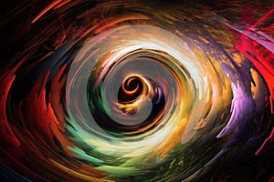 dizzying vortex of color and light, with surreal images and shapes appearing in the vortex