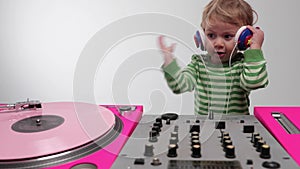 DJ baby girl with record player