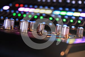 DJ CD player audio mixer and amplifier  in nightclub