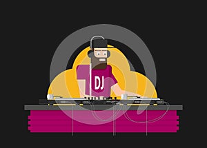 DJ character music. Musical entertainment. Flat vector illustration