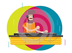 DJ character music. Musical entertainment. Flat vector illustration