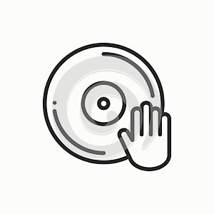 DJ disk jockey turntable icon. Vinyl record disco dance nightlife club. Party celebration birthday holidays event