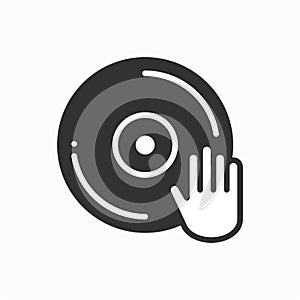 DJ disk jockey turntable icon. Vinyl record disco dance nightlife club. Party celebration birthday holidays event