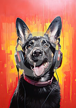 DJ Dog - Happy colourful dog chilling listening to music