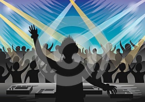 DJ entertaining the audiences. Vector illustration decorative background design photo