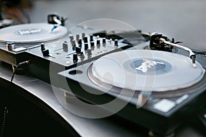 DJ Equipment On Table Closeup
