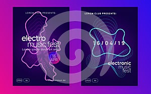 Dj event neon flyer. Techno trance party. Electro dance music. E