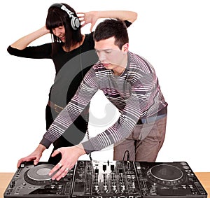 Dj and girl playing music