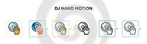 Dj hand motion vector icon in 6 different modern styles. Black, two colored dj hand motion icons designed in filled, outline, line