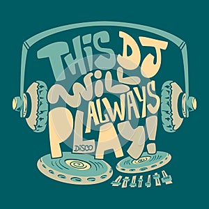 Dj headphone, typography and tee shirt graphics print