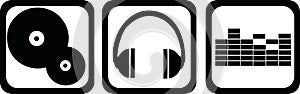 DJ icons - vinyl, headphones, equalizer