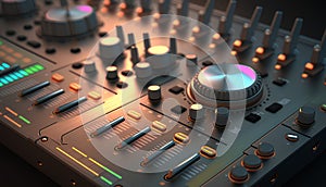 DJ mixer, close-up view. 3d rendering toned image