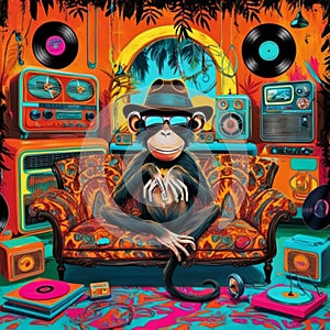 A DJ monkey funky design