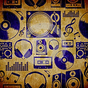 Dj music elementes vintage pattern