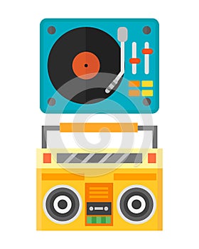Dj music mixer equipment channels discotheque technology party nightclub mixing vector illustration.