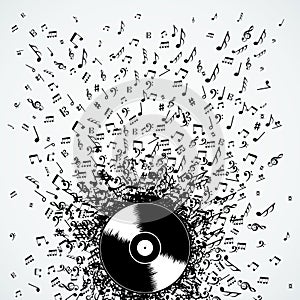 Dj music notes splash record vinyl