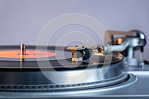 Vinyl player. Vinyl plate and needle close-up.