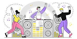 DJ in night club vector linear concept