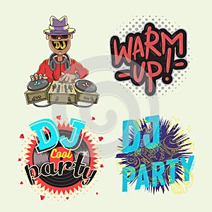 Dj Party Hand Lettering Vector Illustrations Set Designs.