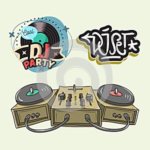 Dj Party Hand Lettering Vector Illustrations Set Designs.