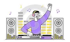 DJ at party vector doodle