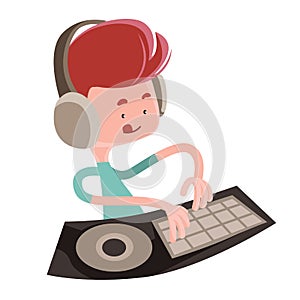 Dj playing music beats illustration cartoon character
