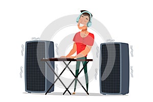 DJ playing music flat vector illustration